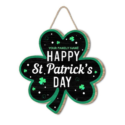 Happy St. Patrick's Day - Personalized Clover Shaped Door Sign