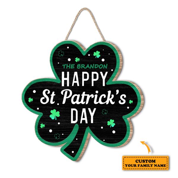 Happy St. Patrick's Day - Personalized Clover Shaped Door Sign