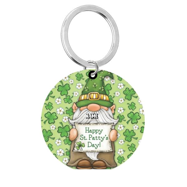 Personalized Clover & Gnomes Custom Name Wooden Keychain