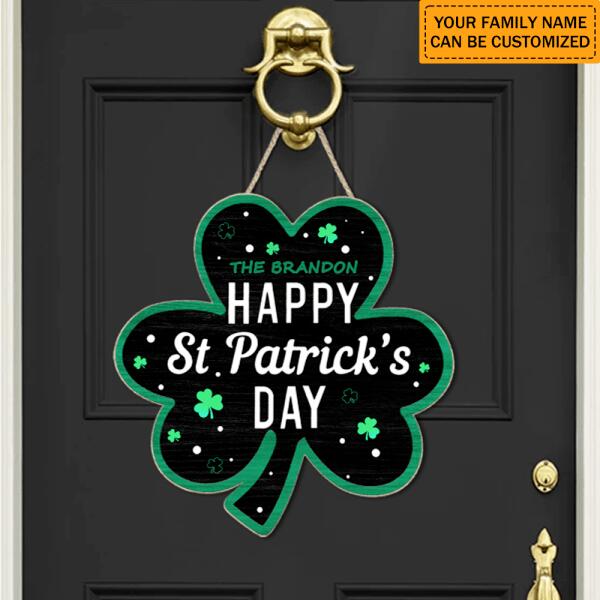 Happy St. Patrick's Day - Personalized Clover Shaped Door Sign