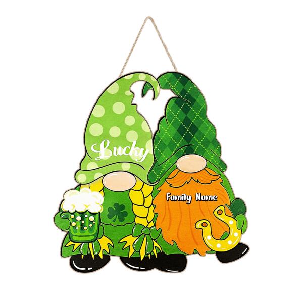 St. Patrick's Day - Personalized Funny Gnomes Door Sign