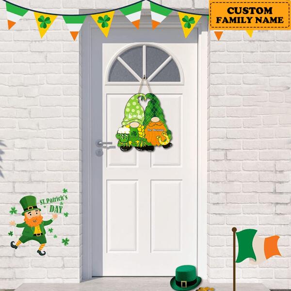 St. Patrick's Day - Personalized Funny Gnomes Door Sign