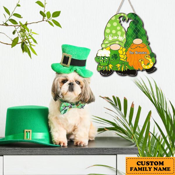 St. Patrick's Day - Personalized Funny Gnomes Door Sign