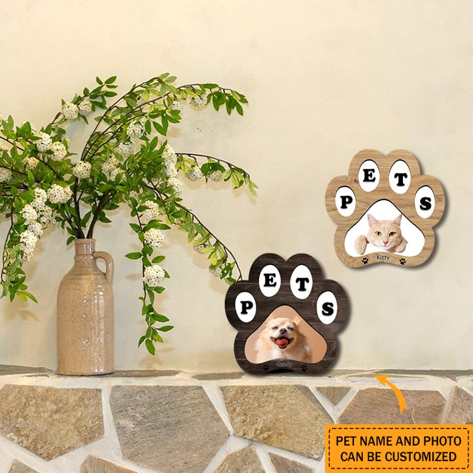 Personalized Pet Paw Shaped Wooden Photo Frame