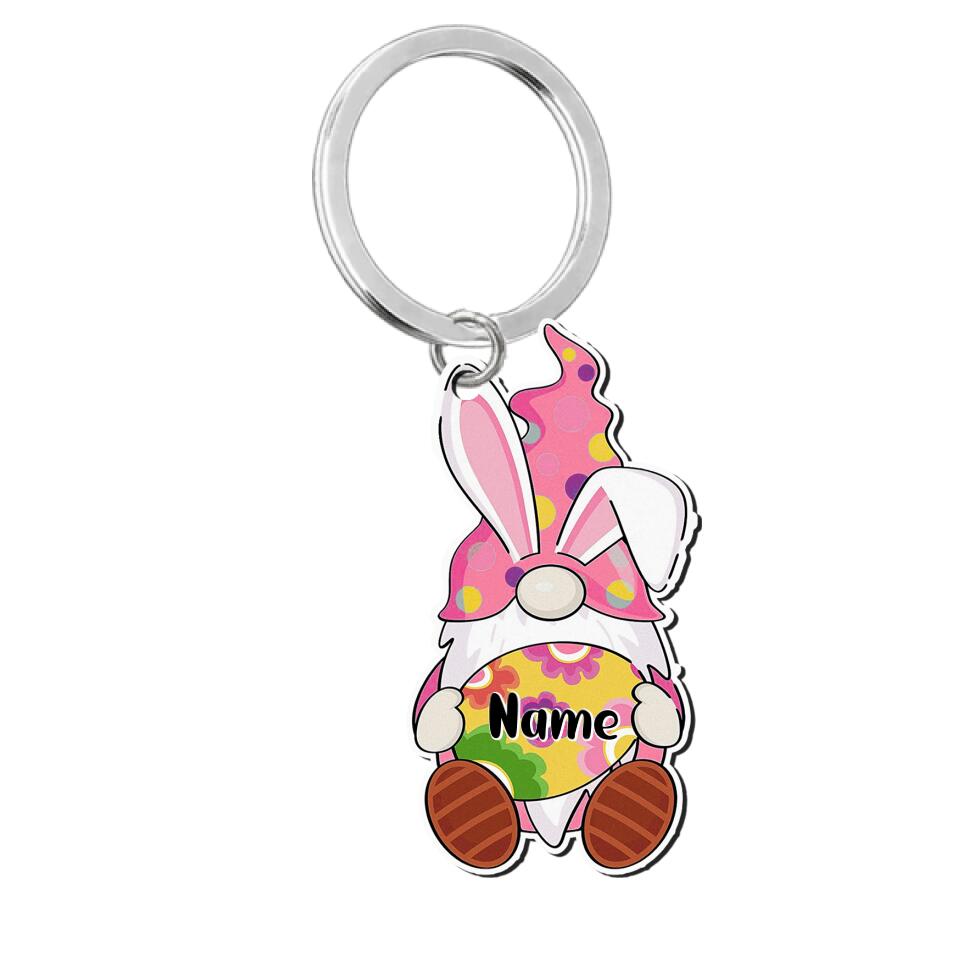 Personalized Couple Gnomes Bunny Custom Name Wooden Keychain