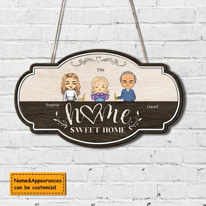 Home Sweet Home - Personalized Parents & Kids Gift For Family, Husband Wife Wooden Wall Sign