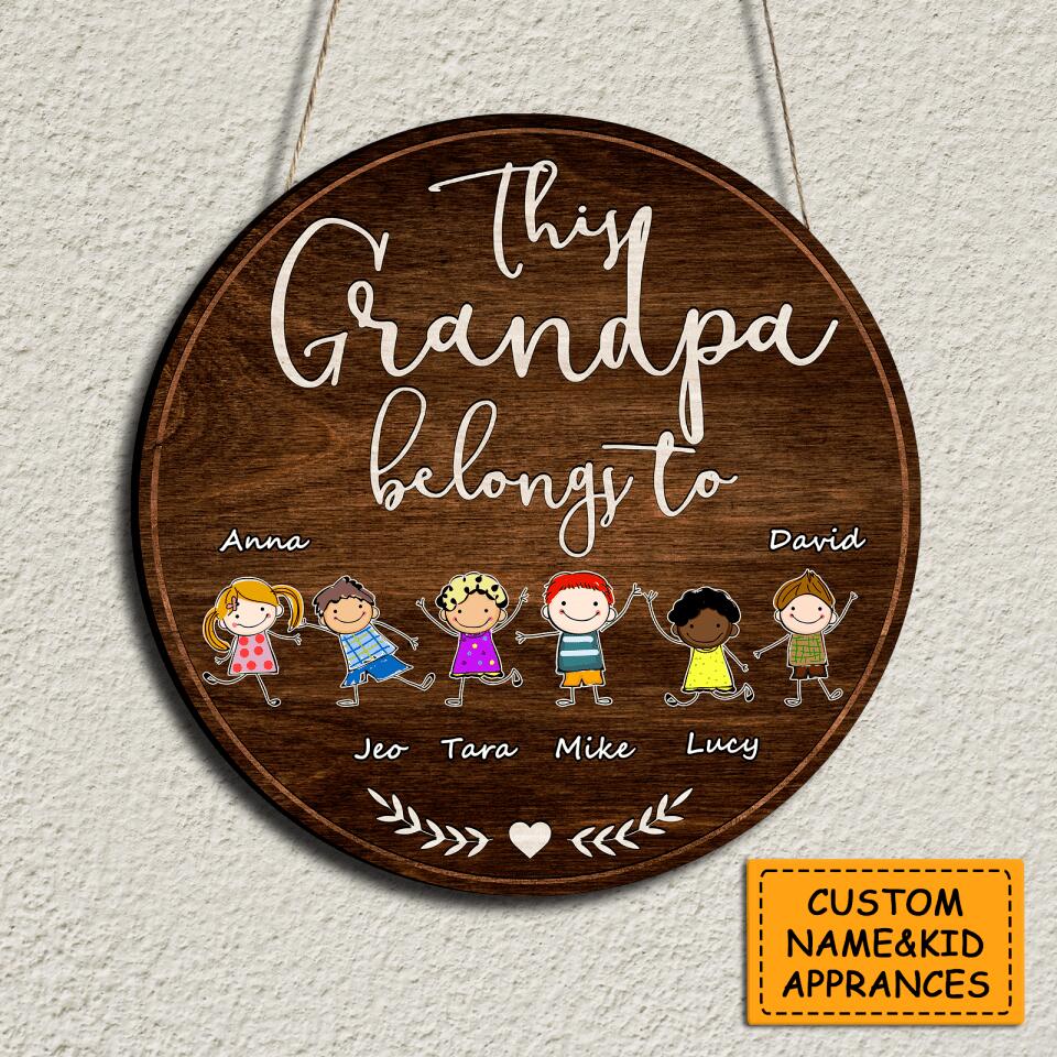 “ This Grandpa Belongs to ”- Personalized Wooden Wall Sign