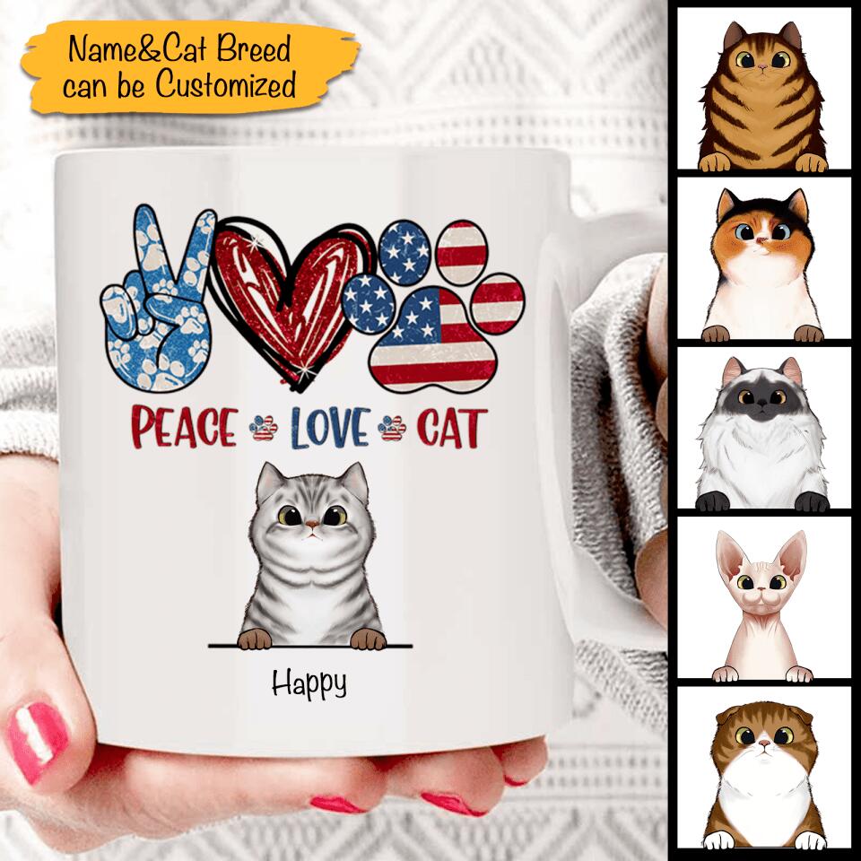 Peace Love Cats- Gift For 4th Of July, Personalized Mug