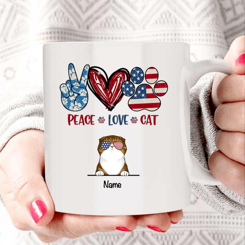 Peace Love Cats- Gift For 4th Of July, Personalized Mug