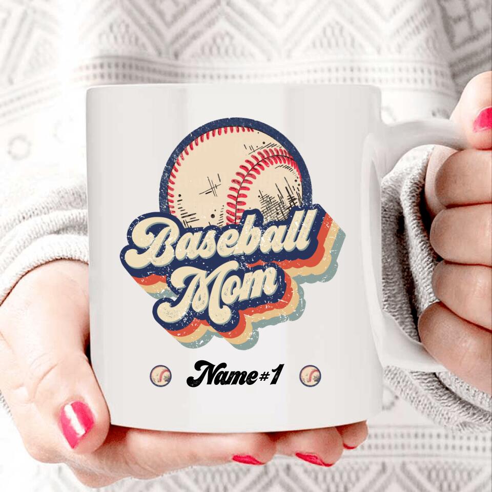Personalized Gift Retro Baseball Mom Custom Name & Nickname For Baseball Lover Mug