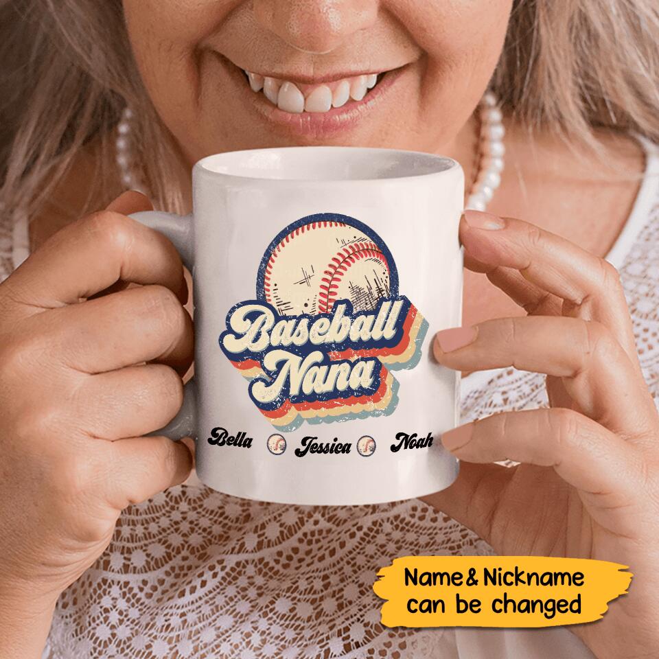 Personalized Gift Retro Baseball Mom Custom Name & Nickname For Baseball Lover Mug