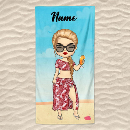 Summer Vacation - Personalized Beach Towel Gift For Woman