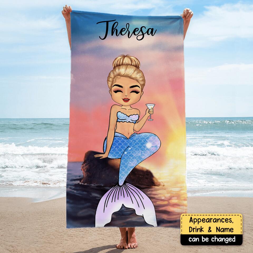 Personalized Mermaid Beach Towels For Women Summer Girl Pool Towel