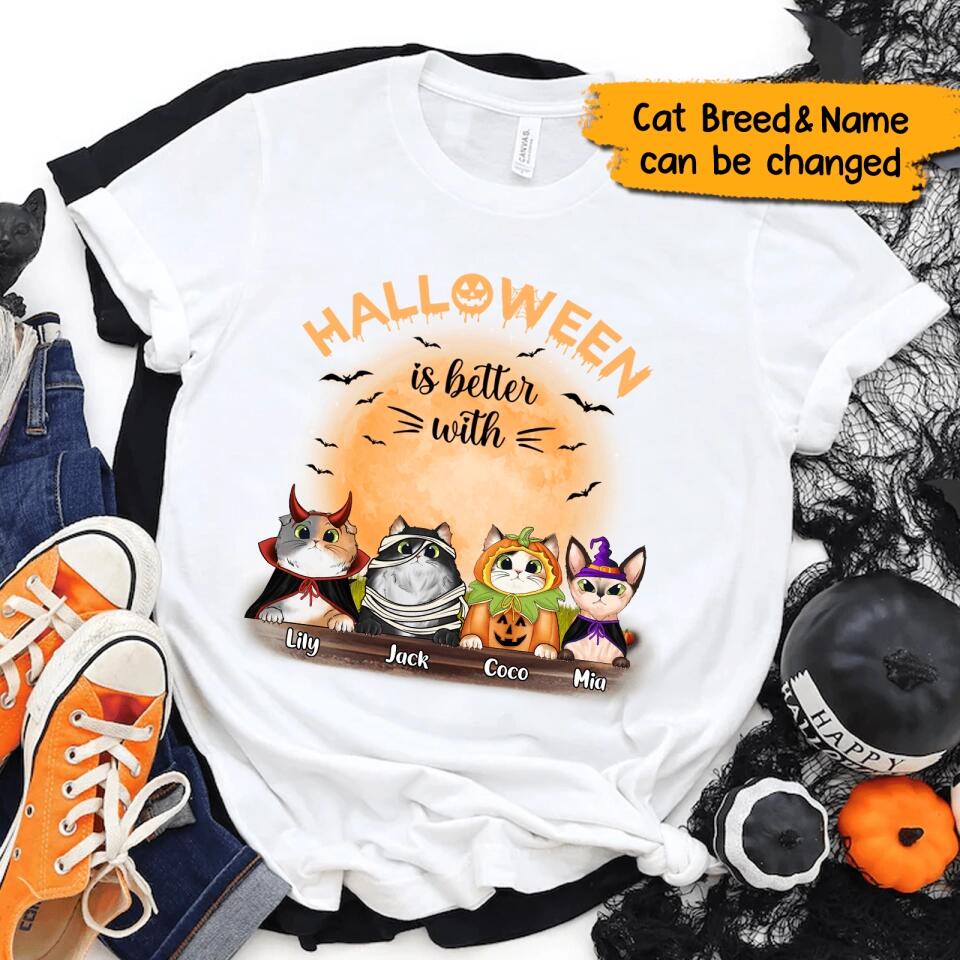 Personalized Halloween Is Better With Cats Shirt, Funny Cat Halloween Shirt