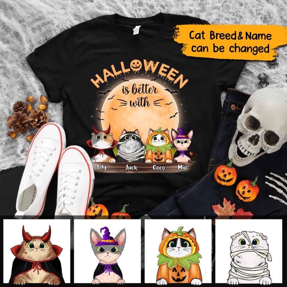 Personalized Halloween Is Better With Cats Shirt, Funny Cat Halloween Shirt