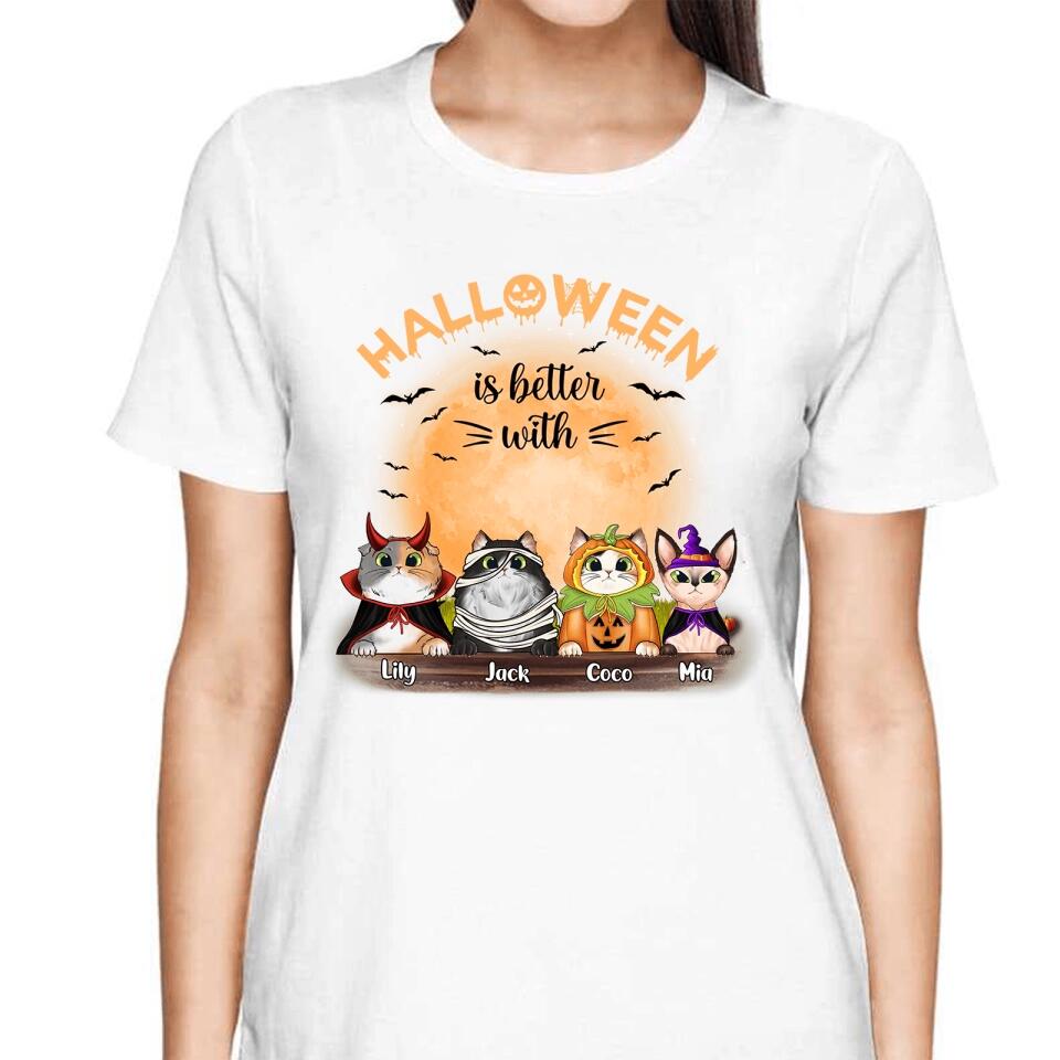 Personalized Halloween Is Better With Cats Shirt, Funny Cat Halloween Shirt