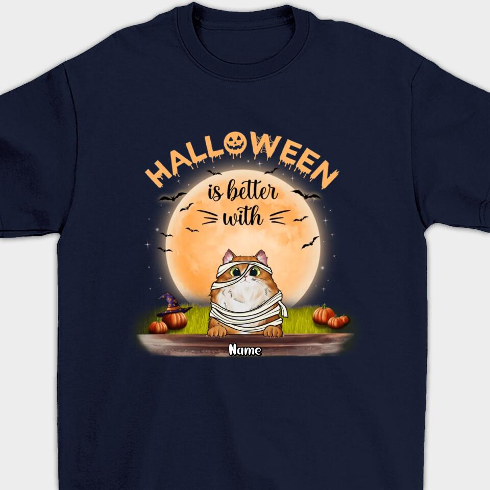 Personalized Halloween Is Better With Cats Shirt, Funny Cat Halloween Shirt