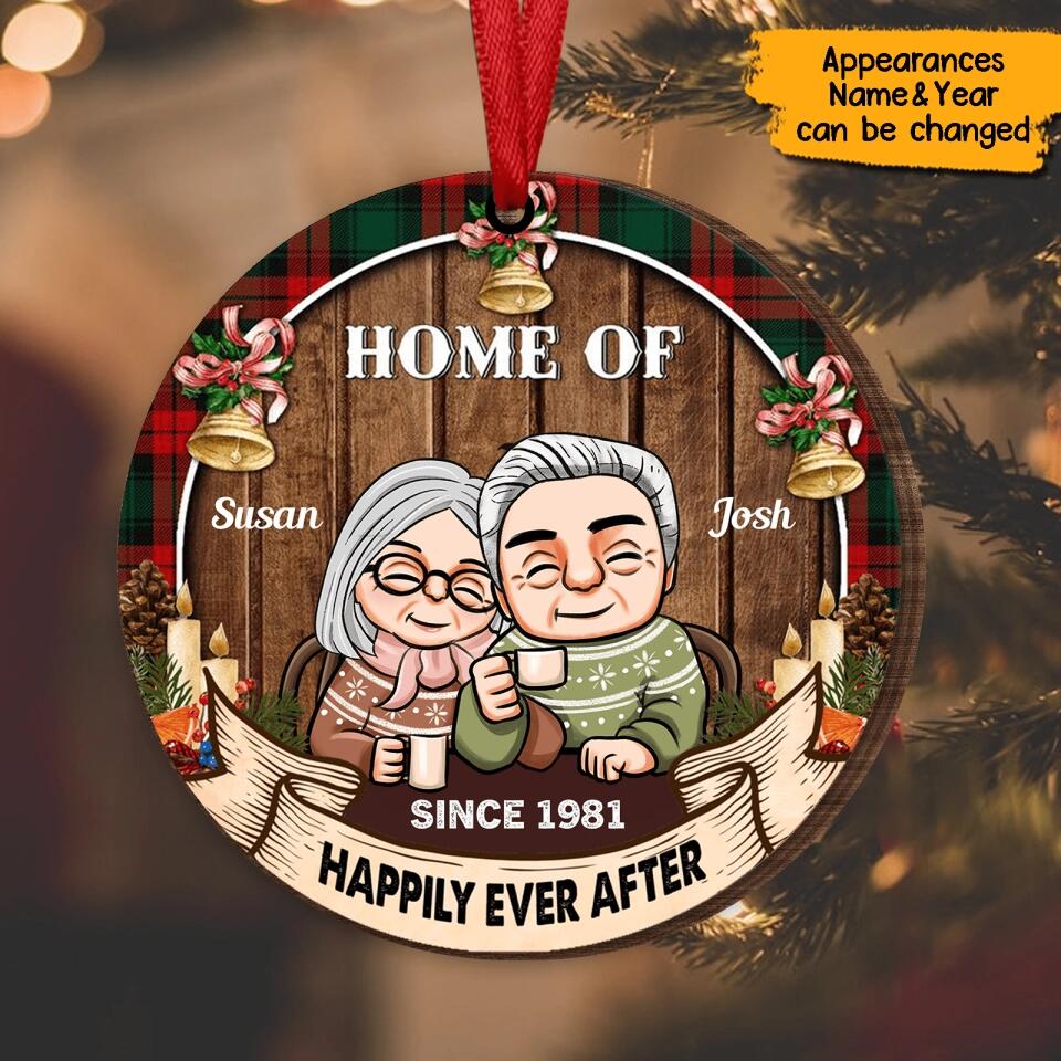 Home Of Us - Personalized Christmas Couple Round Wooden Ornament