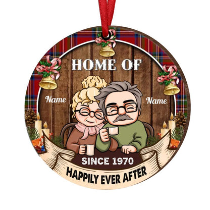 Home Of Us - Personalized Christmas Couple Round Wooden Ornament