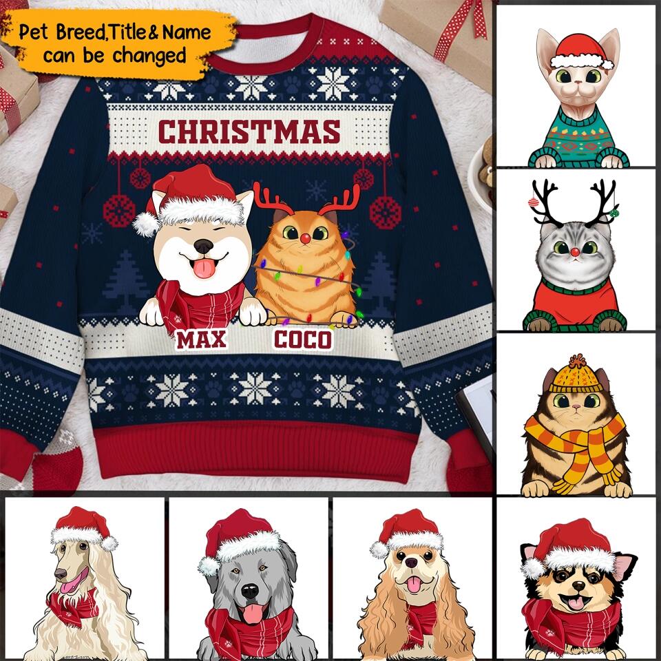 Personalized Custom Unisex Christmas Sweatshirt, Gift For Dog/Cat Lovers
