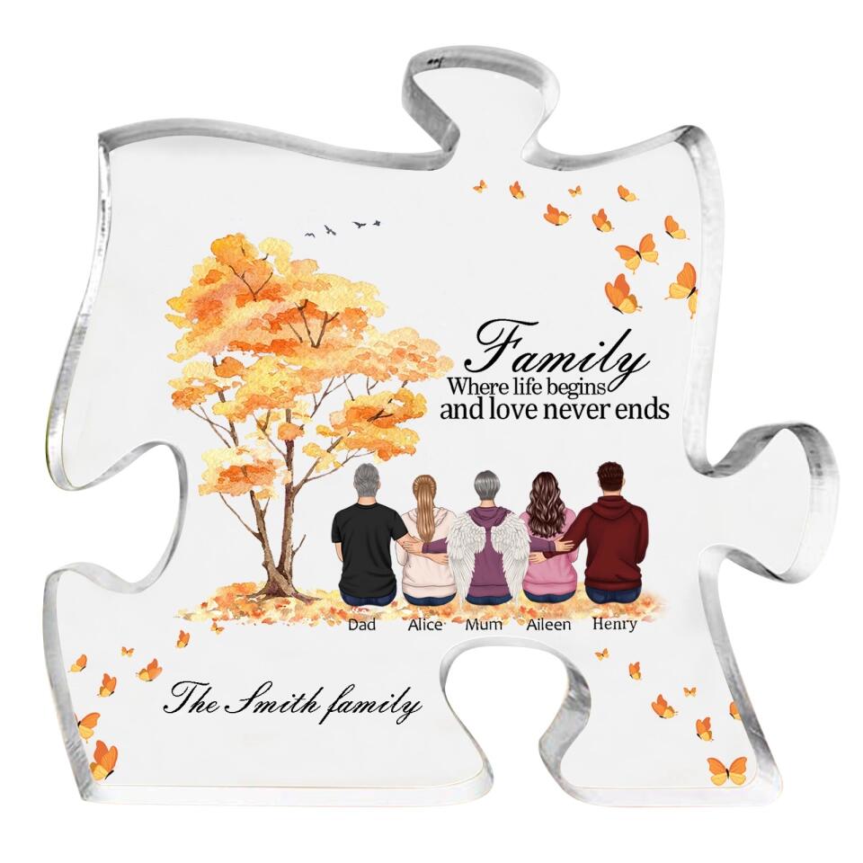 Family Where Life Begins And Love Never Ends - Personalized Puzzle Piece Acrylic Plaque