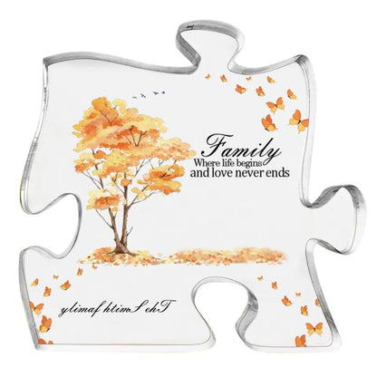 Family Where Life Begins And Love Never Ends - Personalized Puzzle Piece Acrylic Plaque