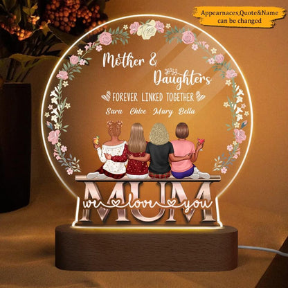 The Love Between Mother & Daughters - Family Personalized Custom Snow Globe Shaped 3D LED Light - Birthday Gift For Mom From Daughter