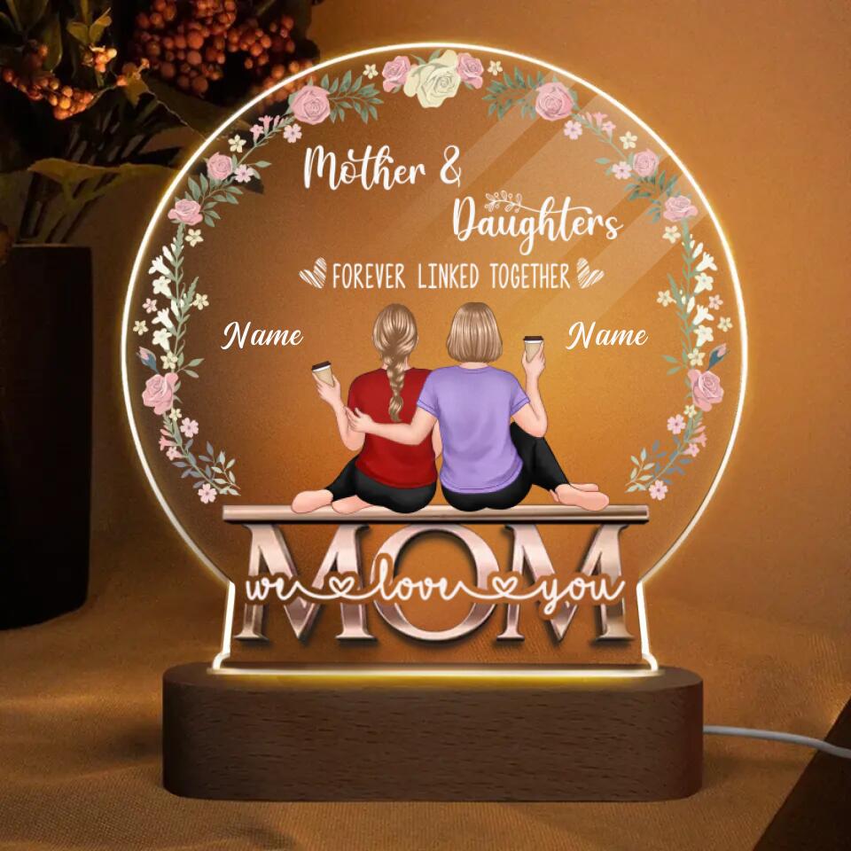 The Love Between Mother & Daughters - Family Personalized Custom Snow Globe Shaped 3D LED Light - Birthday Gift For Mom From Daughter