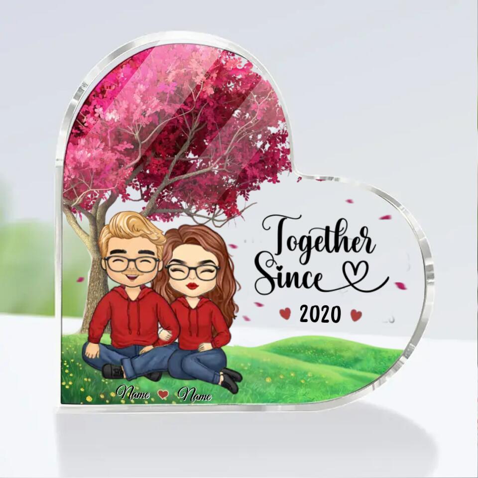 Doll Embracing Couple Under Red Tree Gift For Him For Her - Personalized Heart Plaque
