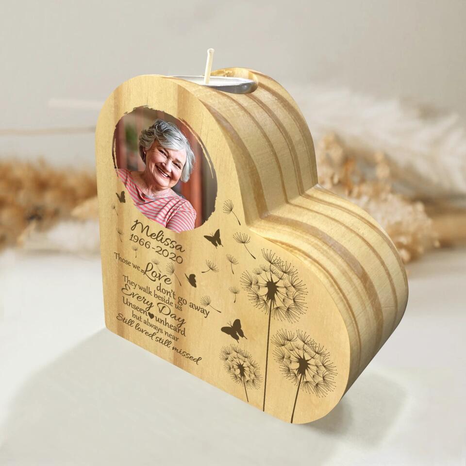 Those We Love Don't Go Away - Personalized Memorial Candle Holder Heart-shaped Wooden Custom Gift