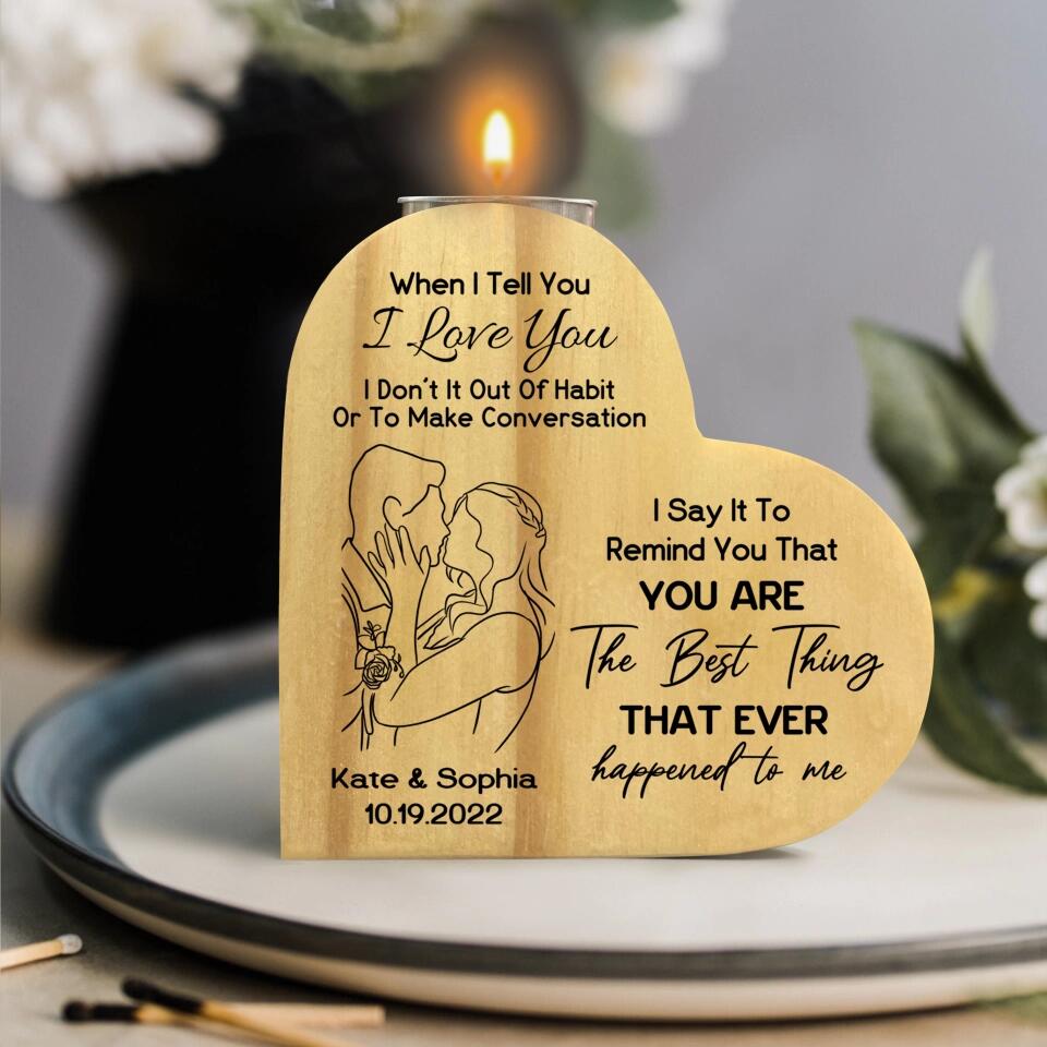 Custom Couple Portrait Illustration From Photo Candle Holder Heart-shaped Wooden