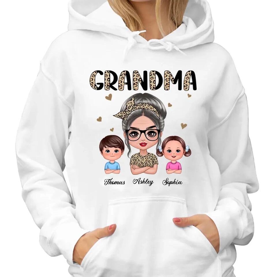 Half Leopard Grandma With Grandkids Personalized Shirt,Hoodie,Gift For Grandma
