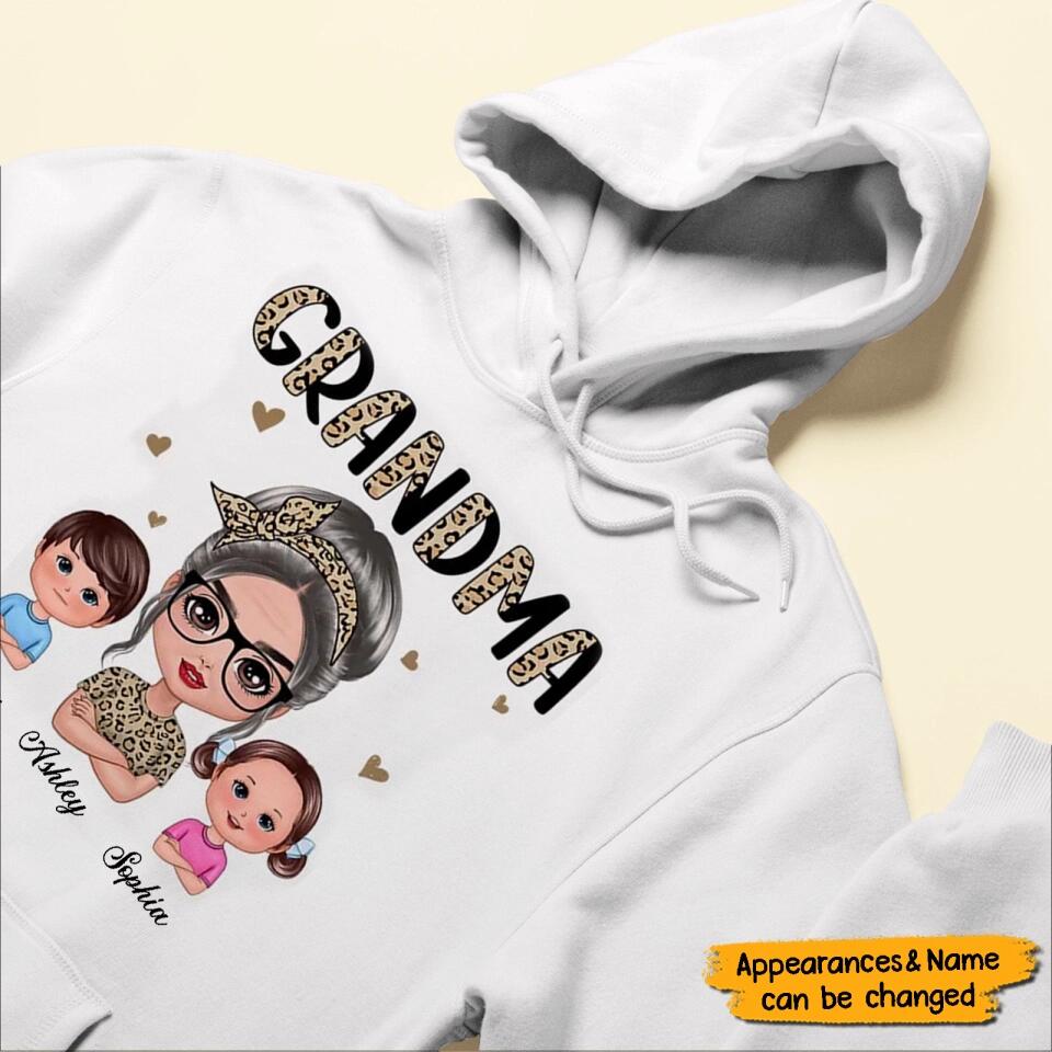 Half Leopard Grandma With Grandkids Personalized Shirt,Hoodie,Gift For Grandma