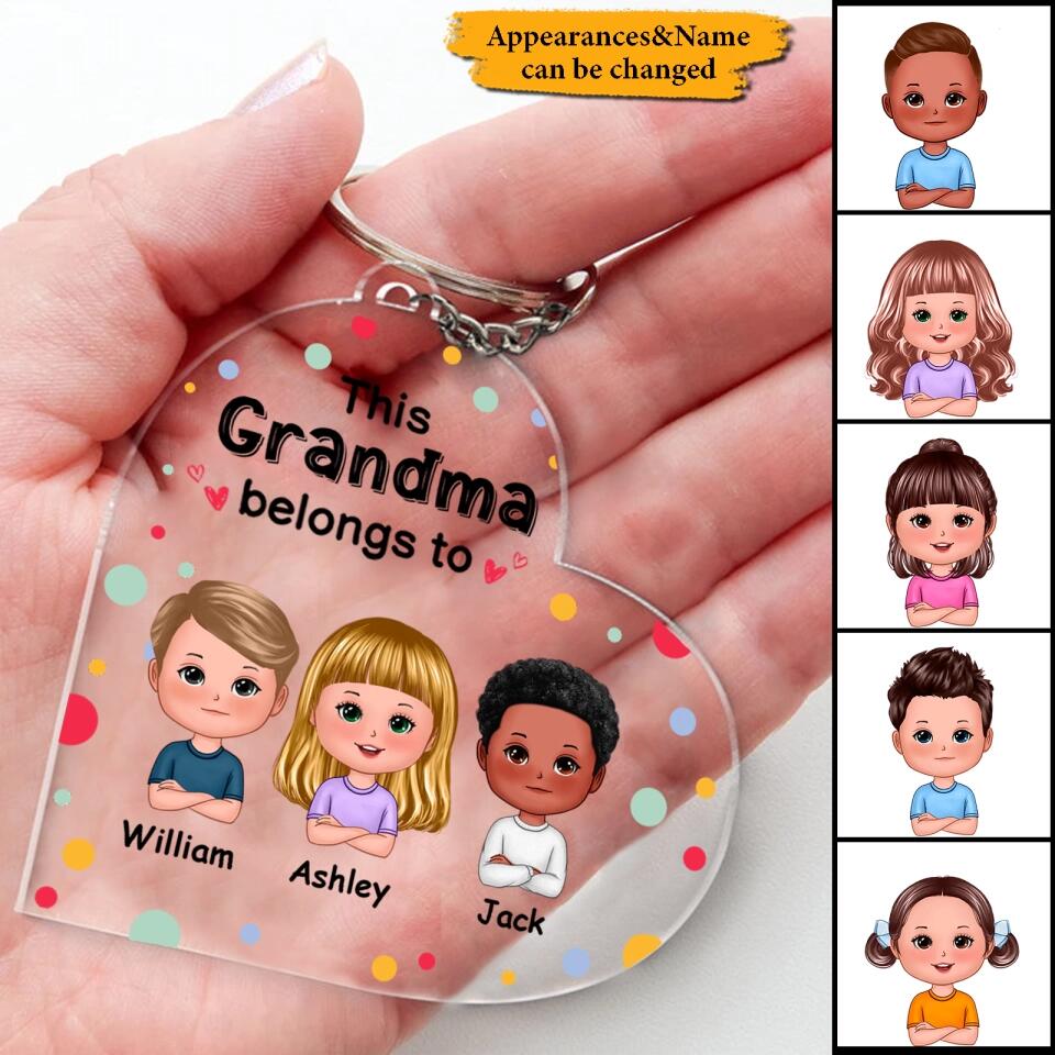 This Dad Mom Grandma Grandpa Belongs To Cute Doll Kids Personalized Acrylic Keychain