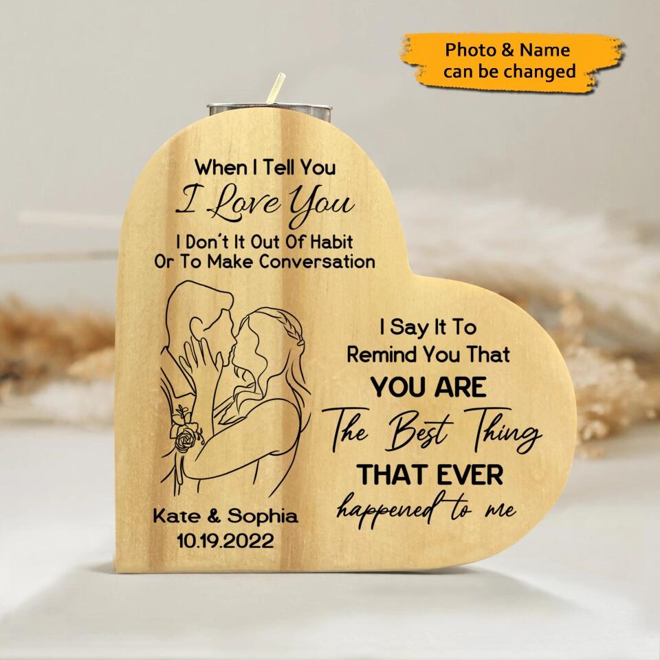 Custom Couple Portrait Illustration From Photo Candle Holder Heart-shaped Wooden