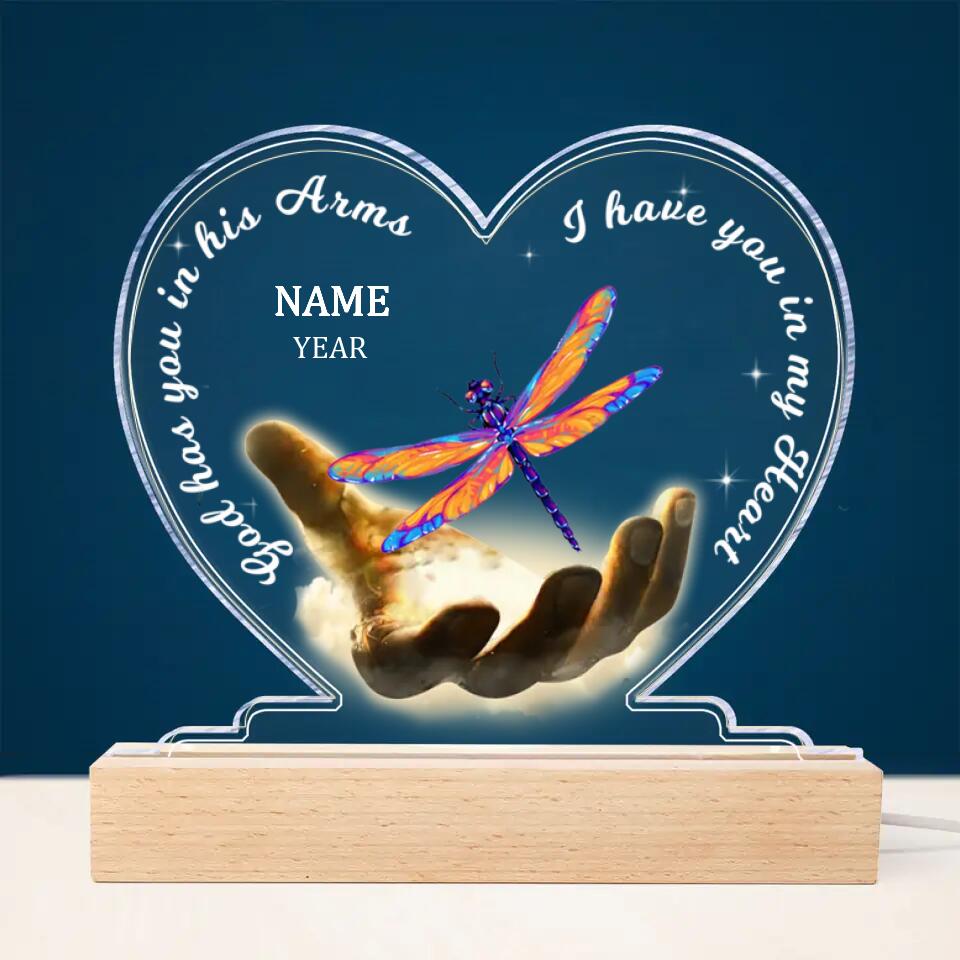 God Has You In His Arms, I Have You In My Heart Custom Memorial Personalized Heart Shape LED Light