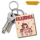 Polka Dot Pattern Grandma And Grandkids Personalized Wooden Keychain