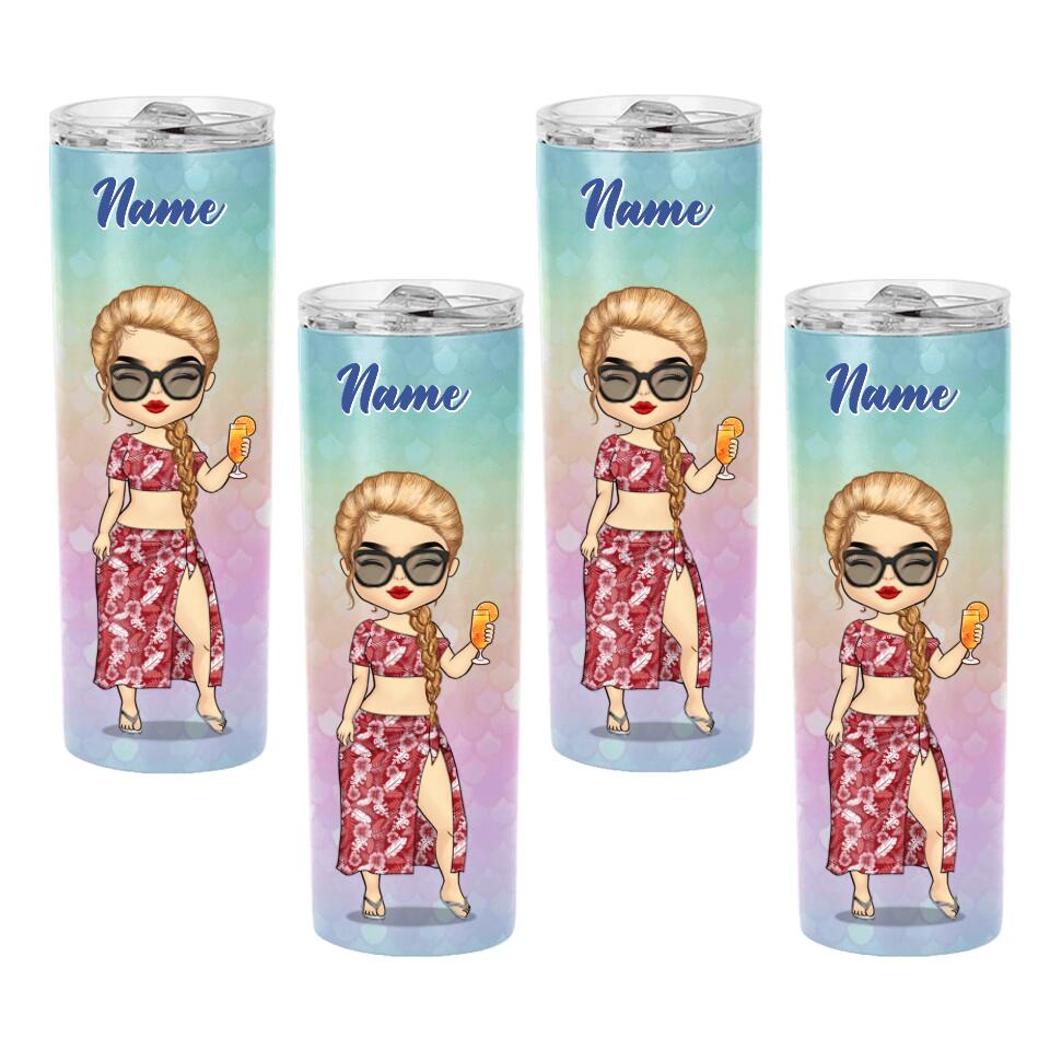 Chibi Summer Vacation - Personalized Skinny Tumbler - Gift For Bestie