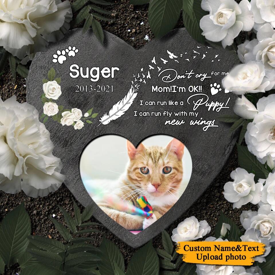 Custom Photo&Text - Personalized Memorial Pet Heart Shaped Stone,Gift Idea For Dog Mom and Cat Mom