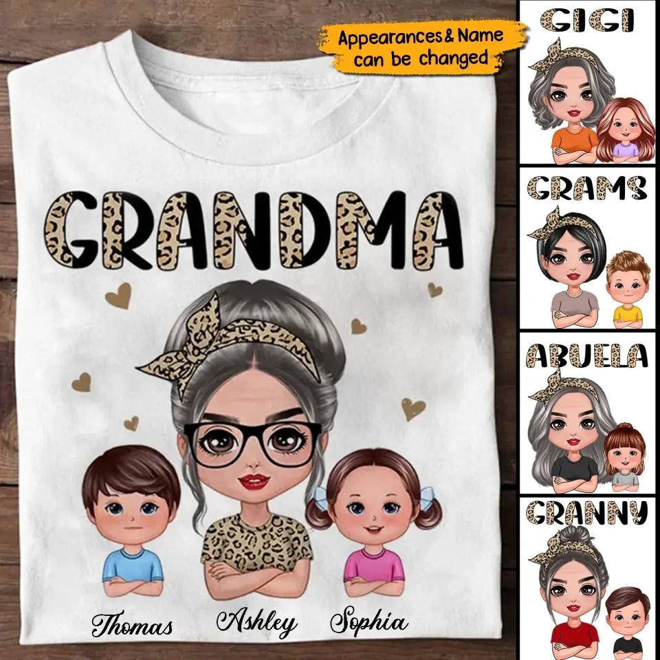 Half Leopard Grandma With Grandkids Personalized Shirt,Hoodie,Gift For Grandma