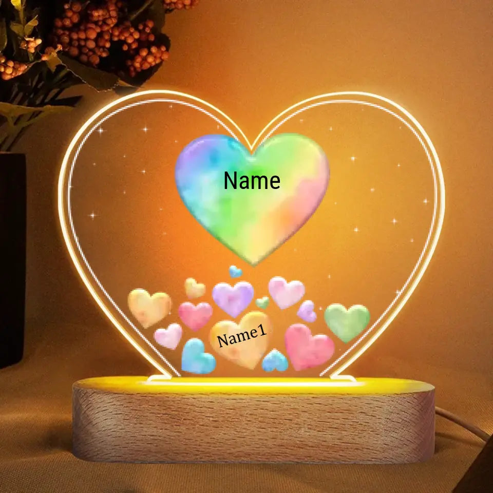 Grandma Mom Hearts In Heart Personalized Acrylic Heart LED Night Light, Mother's Day Gift