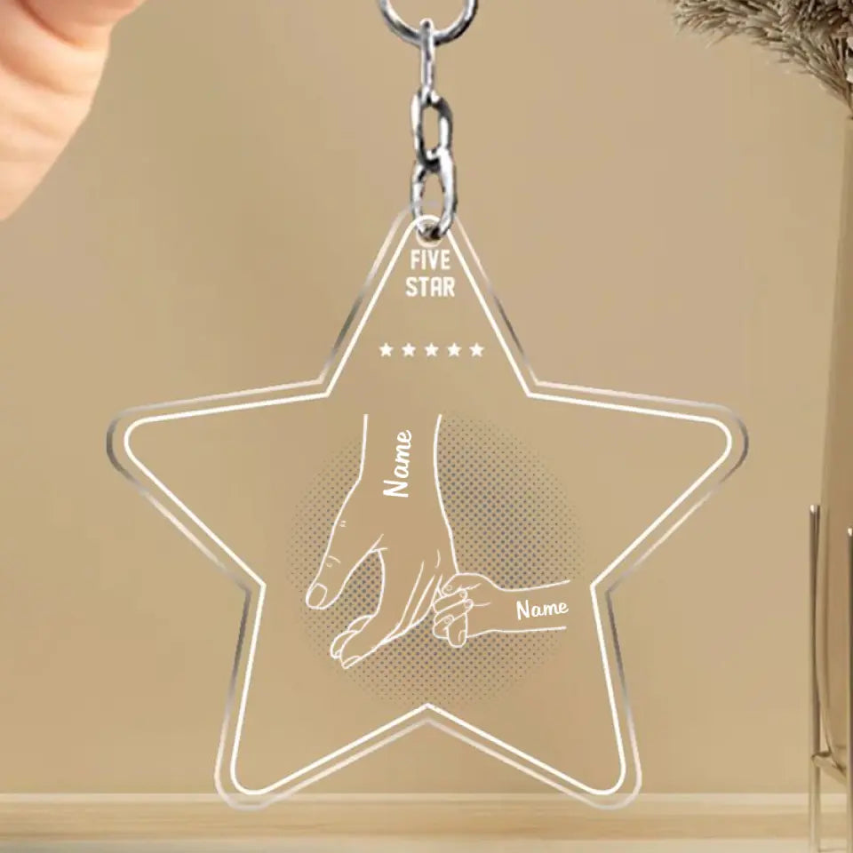Five Star Dad Of Us - Family Personalized Custom Five Star Acrylic Keychain Father's Day, Birthday Gift For Dad