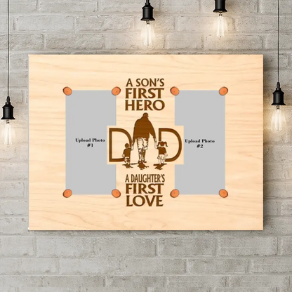 Custom Personalized Dad Canvas - Upload Photo -Father's Day Gift Idea From Son And Daughter - A Son's First Hero A Daughter's First Love