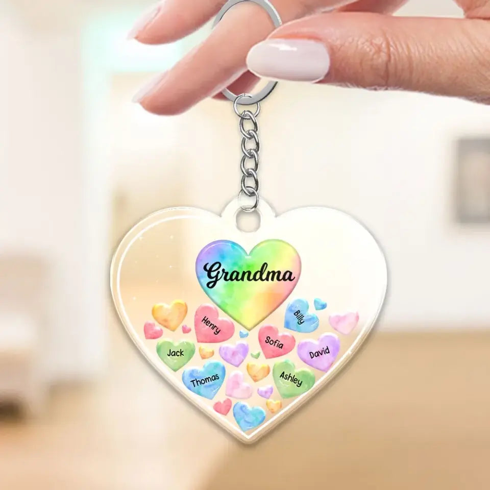 Grandma Mom Hearts In Heart Personalized Acrylic Keychain