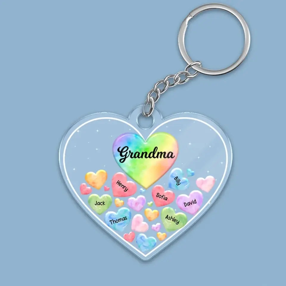 Grandma Mom Hearts In Heart Personalized Acrylic Keychain