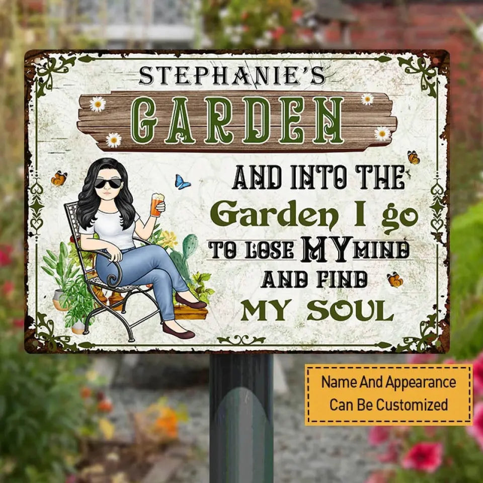 And Into The Garden I Go Gardening Girl - Garden Sign - Personalized Custom Classic Metal Signs