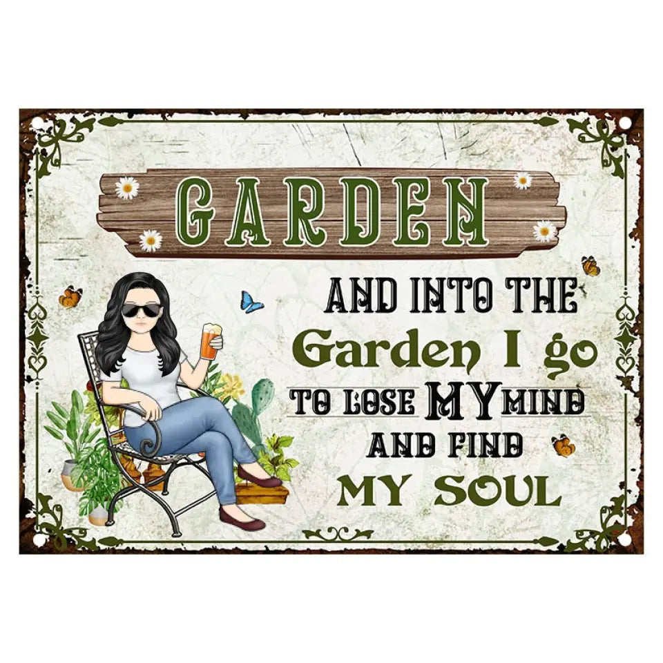 And Into The Garden I Go Gardening Girl - Garden Sign - Personalized Custom Classic Metal Signs