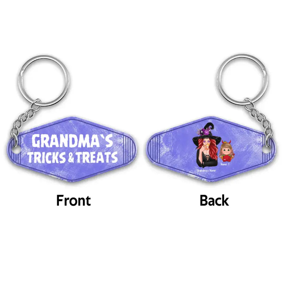 Grandma Tricks & Treats Kids Halloween Personalized Acrylic Keychain