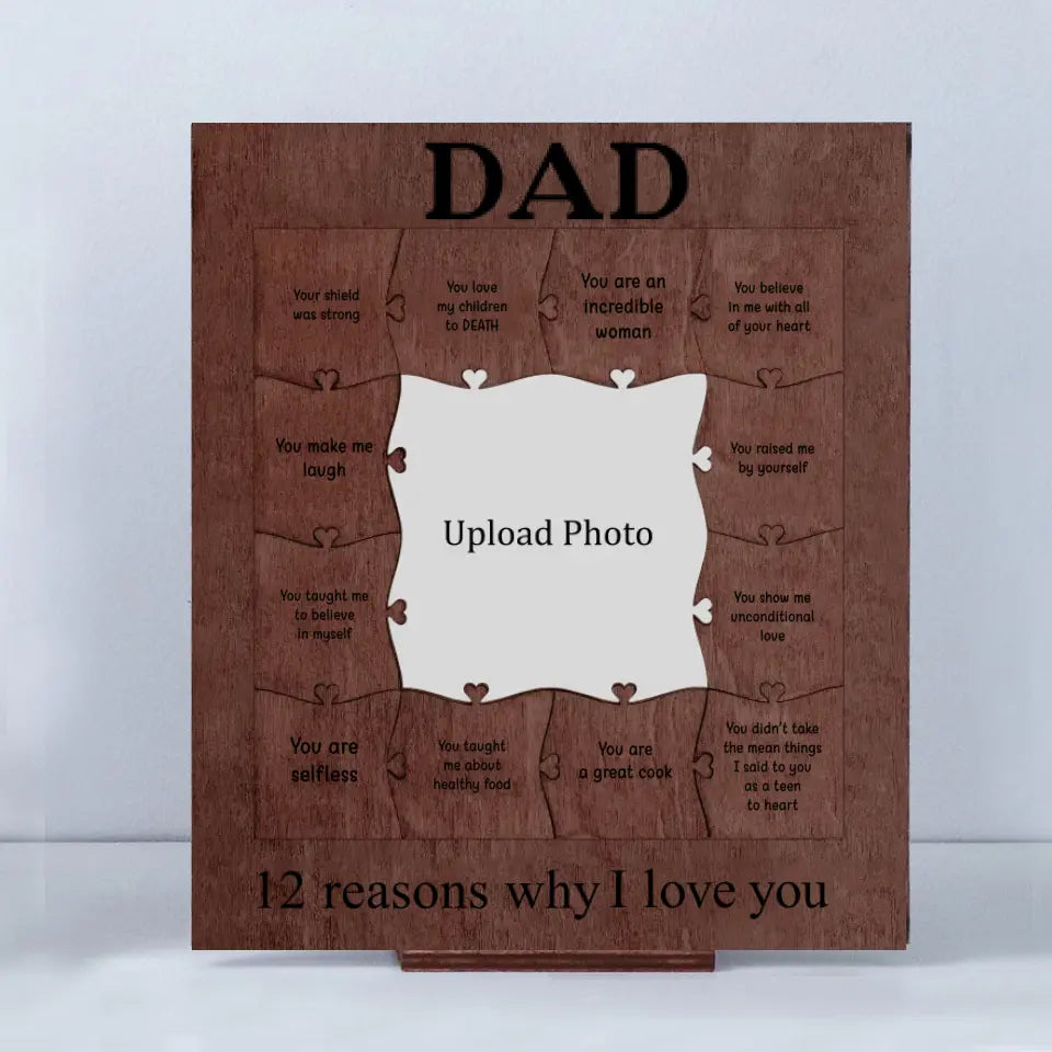 Dad 12 Reasons Why I Love You Wooden Puzzle Piece Collage - Personalized Wooden Frame