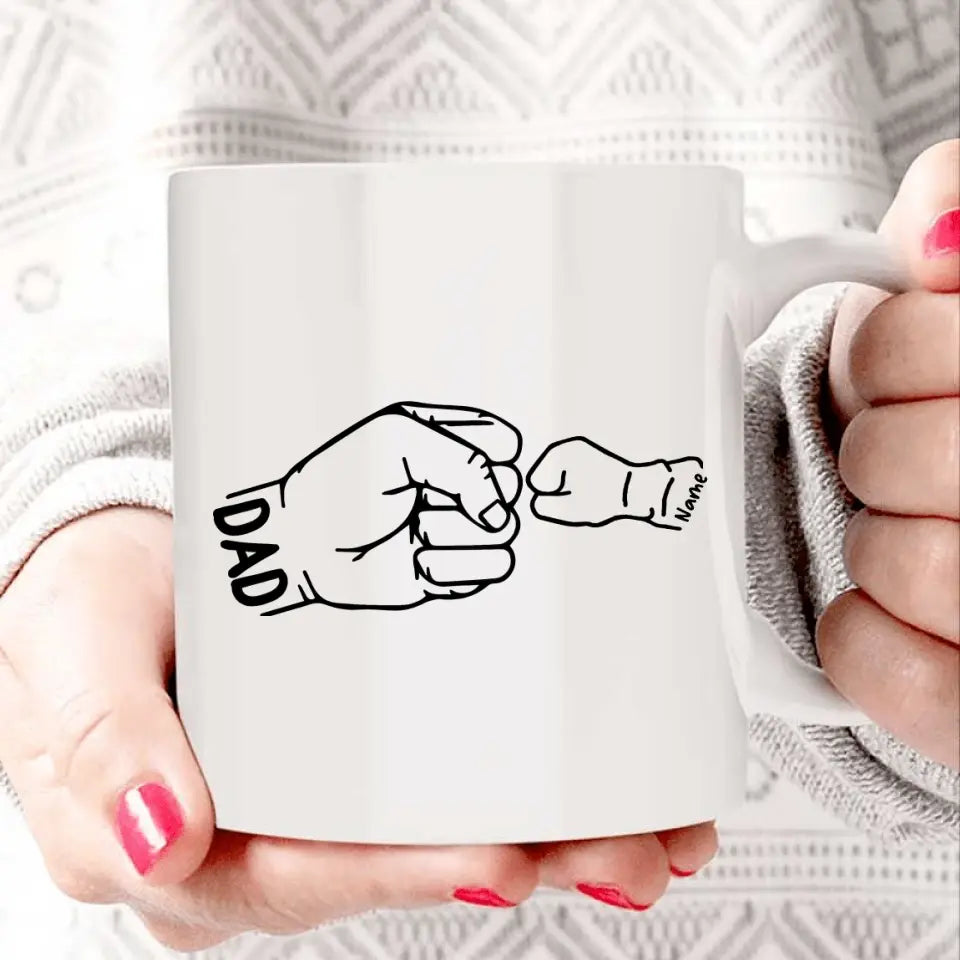 Fathers Day Kids Fist Bump - Personalized Custom Name Mug